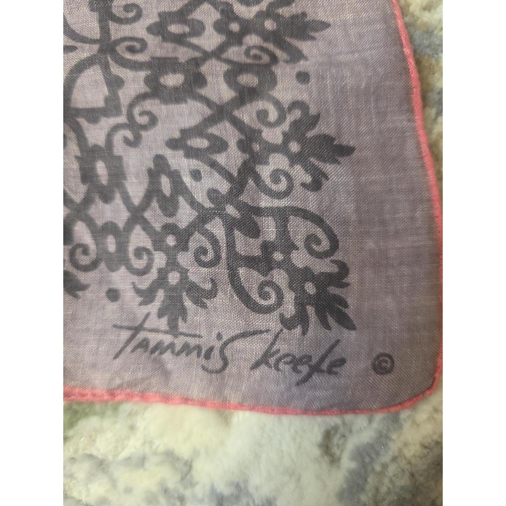 Vintage 1950s Tammis Keefe Signed Handkerchief Hanky Gray Coral MCM Geometric 14 - Picture 2 of 9